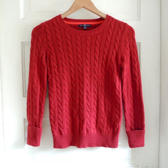 GAP Soft Red Cable Angora Blend Crew Neck Sweater S - Picture 1 of 7